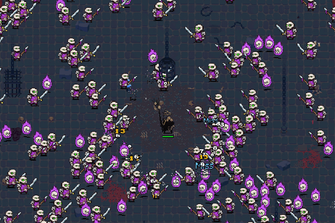 Azkalon the Pale uses storm magic against skeletons in the arena.
