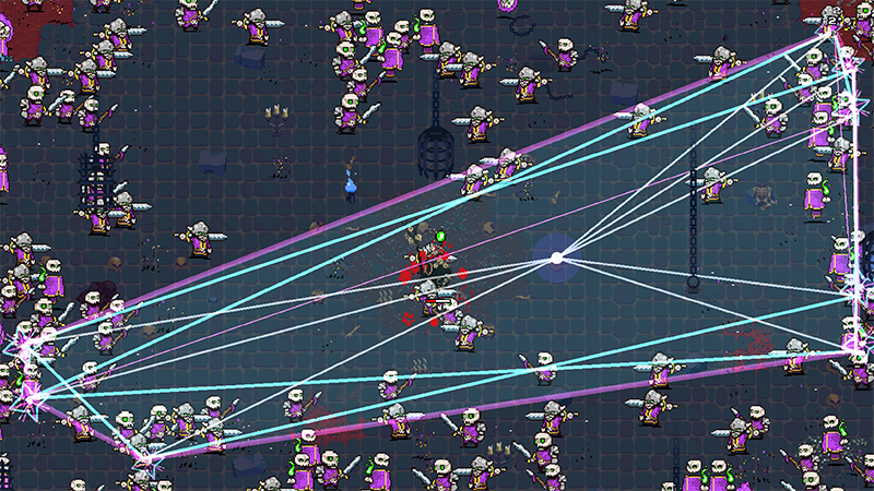Bright attack links connect enemies across the arena in the Evolutions update.