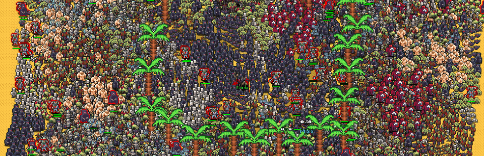 Monster hordes and palm trees fill the Quicksand desert arena.