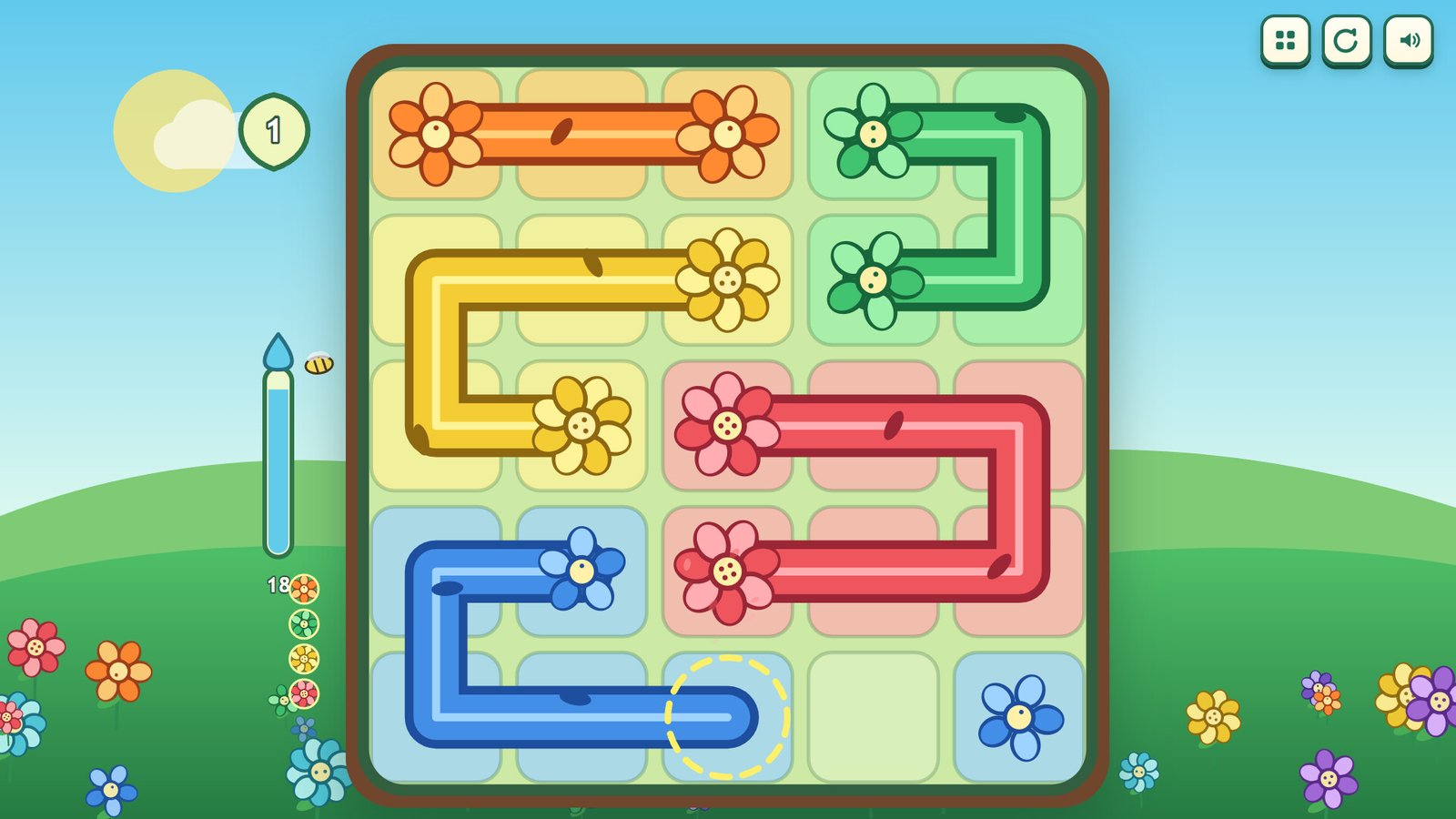 Teach Kids Games: Age 5. Colored flower path puzzle.