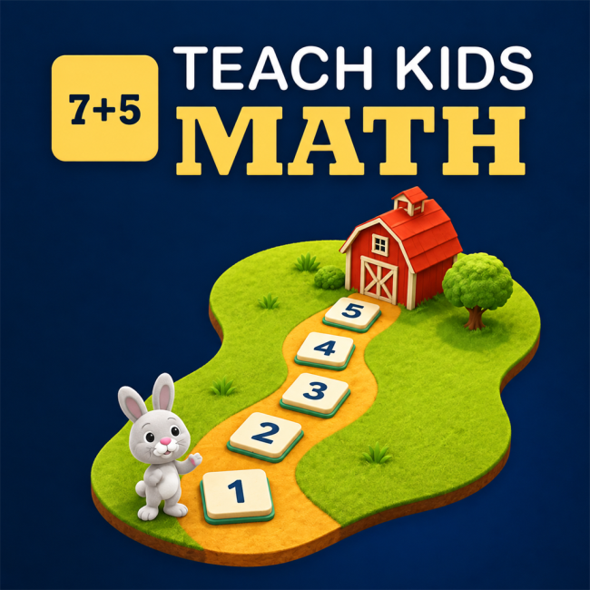 Teach Kids Math square thumbnail with a rabbit on a numbered path to a farm